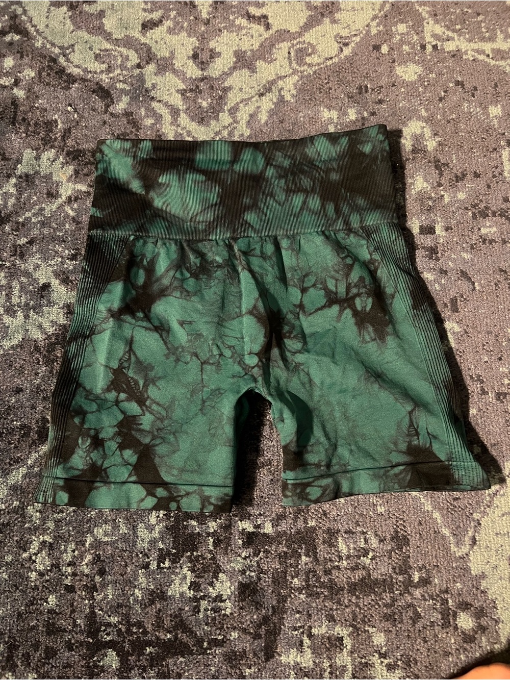 High-Waist Green Tie-Dye Women's Bike Shorts